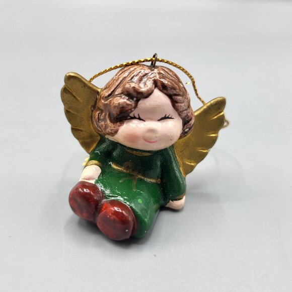 Vintage Enesco Ceramic Mini Angels Cherubs Christmas Ornaments Set Of 3 Hanging - Picture 6 of 11